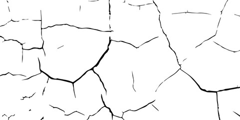 A stark, high-contrast, black and white texture image depicting a pattern of cracks, resembling distressed paint,shattered glass,or parched earth.The background is pure white,and the cracks are sharp.
