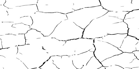 A stark, high-contrast, black and white texture image depicting a pattern of cracks, resembling distressed paint,shattered glass,or parched earth.The background is pure white,and the cracks are sharp.
