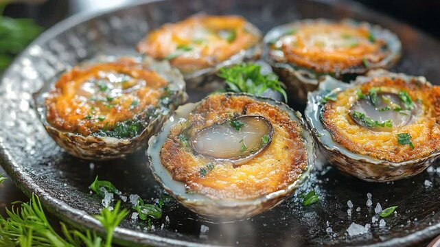 Paua fritters abalone omelet with smoke around