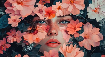 Conceptual Mixed Media Collage Featuring a Young Female and Blossoms