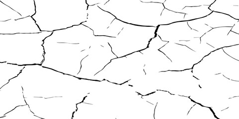 Generate a high-contrast, detailed image of a finely cracked white surface. The cracks should appear as thin, dark lines forming an intricate network across the white background, 