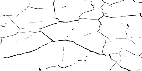 Generate a high-contrast, detailed image of a finely cracked white surface. The cracks should appear as thin, dark lines forming an intricate network across the white background, 