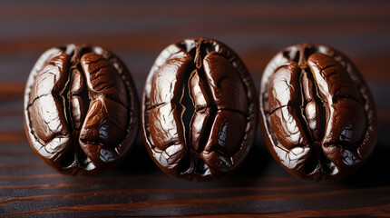 Close-up of roasted coffee beans with rich texture and shine.