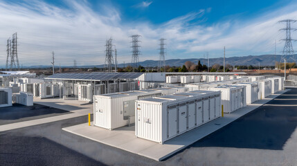 Fototapeta premium A comprehensive, futuristic industrial energy storage system, capturing the essence of progress and innovation in the electric power industry.