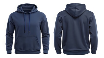 Smooth Navy Blue Pullover Hoodie On White Background