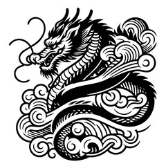 Traditional Asian Dragon Tattoo Design in Black and White