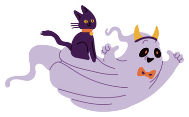 Cute ghost and cat vector illustration