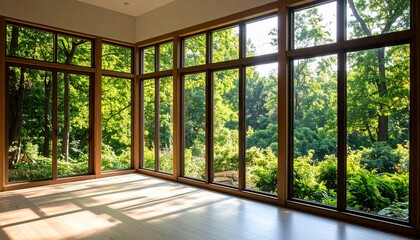 Sunlit Room with Panoramic Forest Views