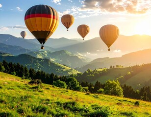 Fototapeta premium hot air balloon in the mountains