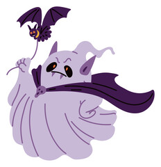 Cute ghost vector illustration with bat