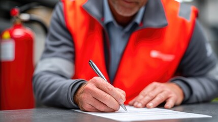 Worker Documenting Safety Procedures in Factory