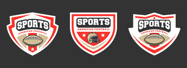 American football logo vector collection with red colour. Rugby logo design bundle. Sets of American football league labels, emblems and design elements	