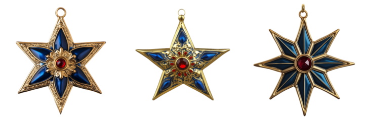 Set of A beautifully crafted golden Star of David with delicate patterns, shining brightly on a pure on pure on transparent png background. Ai generated