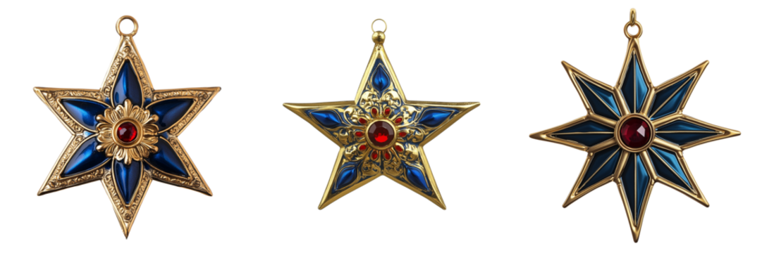 Set of A beautifully crafted golden Star of David with delicate patterns, shining brightly on a pure on pure on transparent png background. Ai generated