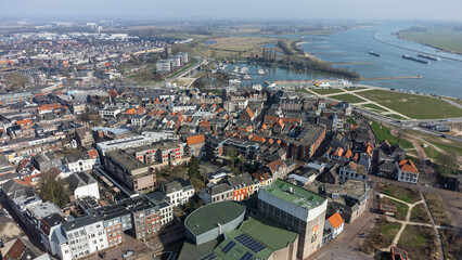 Aerial View of Tiel Old Town City Center with Canals
