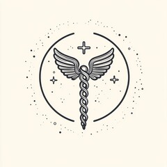 Elegant stylized caduceus emblem