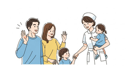 Parents Trusting Female Babysitter Nurse with Small Children – Vector Art of Childcare