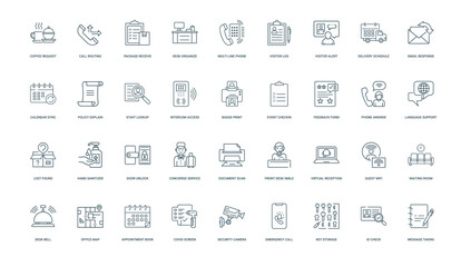receptionist reception activity line icon set