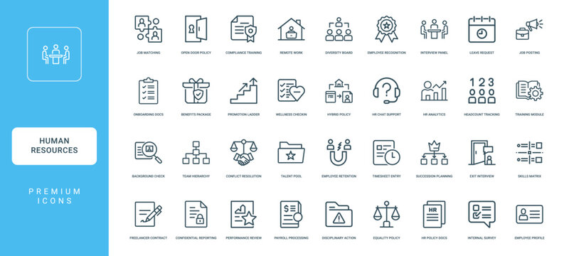 human resources department activity icon set