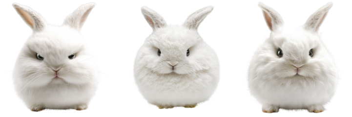 Set of Adorable lop-eared bunny with pink nose and big eyes sitting on pure on transparent png background. Ai generated