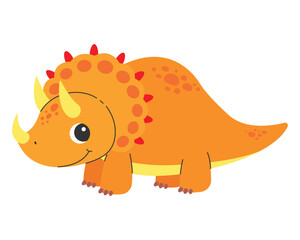 Cute dinosaur on white background. Cartoon triceratops. Vector illustration
