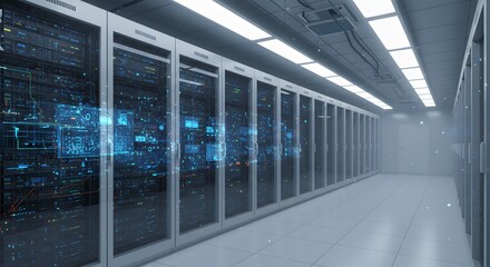 Data Center Server Room: Technology and Digital Information Visualization
