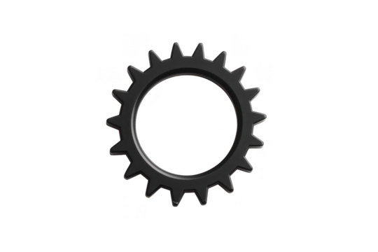 Black gear with sharp teeth is isolated transparency background, symbolizing machinery and engineering concepts. gear design is simple yet effective, representing mechanical precision
