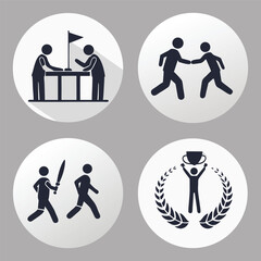 Business strategy pictogram icons teamwork negotiation competition success
