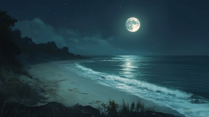 Moonlight beach scene at night (2)