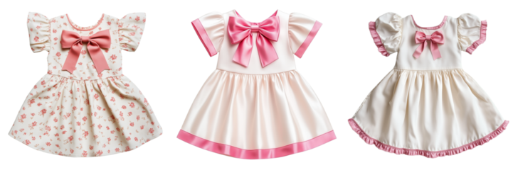 Set of Crisp and clear photo of a fashionable SHEIN baby girl's dress with floral and cartoon pattern, perfect for colder seasons, displayed on pure on transparent png background. Ai generated