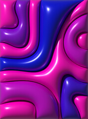 Vibrant abstract background featuring glossy, undulating organic shapes in shades of pink, blue, and purple, creating a dynamic and fluid design, 3D rendering illustration