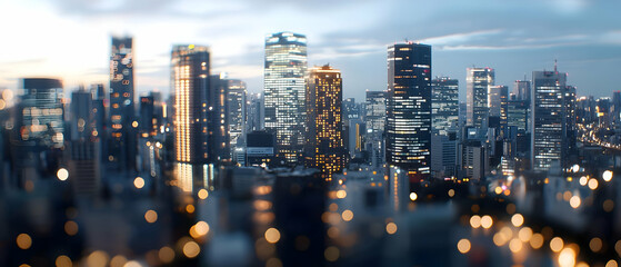 Naklejka premium Night City Skyline With Bokeh Lights