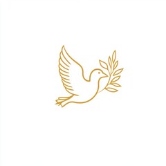 Obraz premium Gold line art dove with olive branch