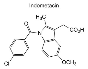 Chemical structure of indometacin, drug substance