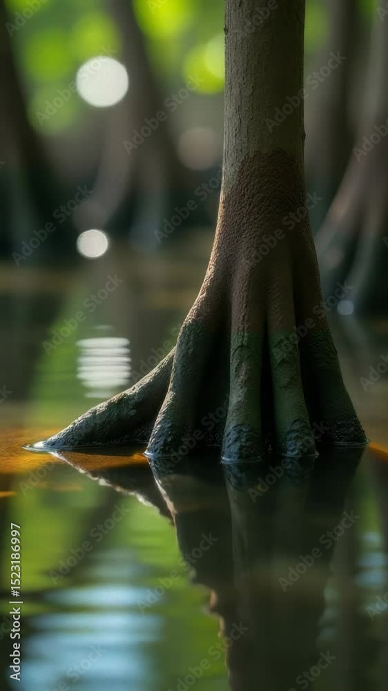 Poster a close-up shot of a tree trunk submerged in a body of water