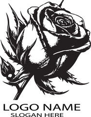 A rosebud flower illustrated in a surreal collage style logo icon vector .