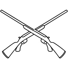 Crossed rifles icon graphic design element.  Pair of rifles crossed in an X shape. Simple line art illustration perfect for hunting club logos, military patches, or vintage designs.