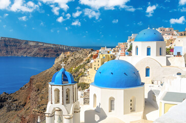 Famous photo spot on the island of Santorini in the village of Oia
