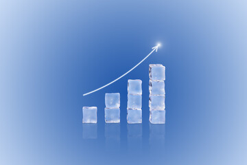 Glass blocks in form of graphical steps up and white arrow of business growth process, start-up,...