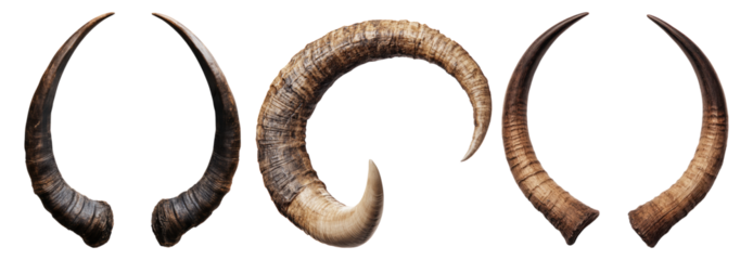 Different Types of Animal Horns on a Transparent Background
