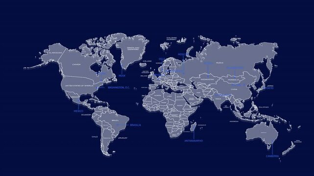 Geographic infographic element - animated world map with country names