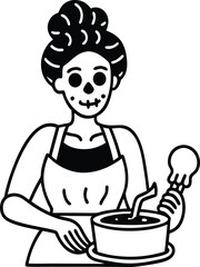 Minimalist Skeleton Cooking Scene – Messy Bun Girls