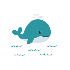 Cute cartoon whale. Vector illustration.