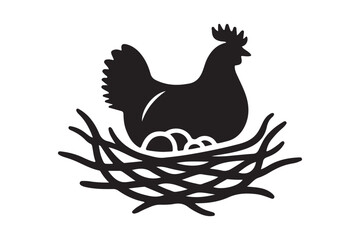 Hen in Nest with Eggs Silhouette