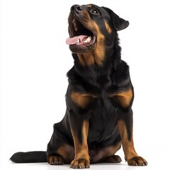 Obraz premium Happy Playful Rottweiler Dog. A Loyal, Friendly & Muscular Canine Portrait in Studio Setting