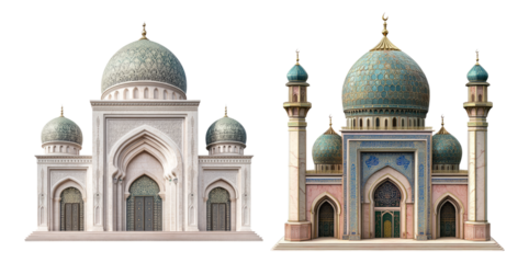 Elegant architectural structures with domes and intricate designs
