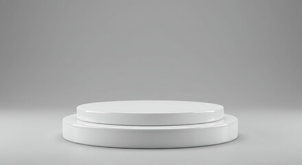 Podium Stage: A minimalist, elegant podium stage with two circular tiers, designed to showcase products or provide a platform for presentations, embodying simplicity and focus. 