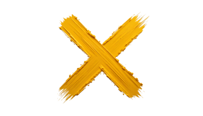 Gold brush stroke x symbol design element abstract art on black background on transparent background