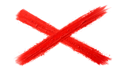 Red x mark brush stroke painted cross symbol error reject cancel wrong on transparent background