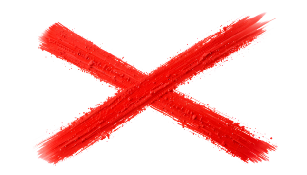 Red x mark brush stroke painted cross symbol error reject cancel wrong on transparent background